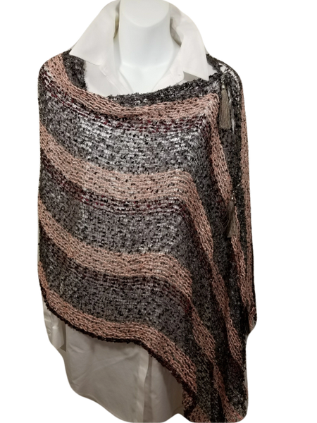 Woven Steel Gray, Burgundy, Pink Vest/Poncho/Scarf with Tassel Accents