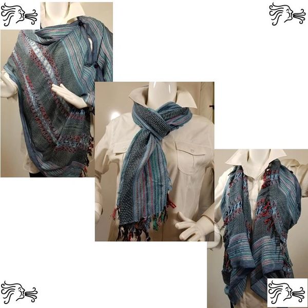 Woven Shades of Denim Blue Vest/Poncho/Scarf with Button Accents