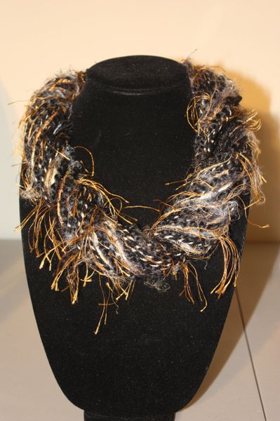 Black/Dark Grey/Goldish Brown Yarn Necklace Scarf