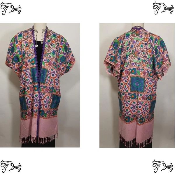 Pink & Blue Embroidered Kimono Jacket Duster Vest