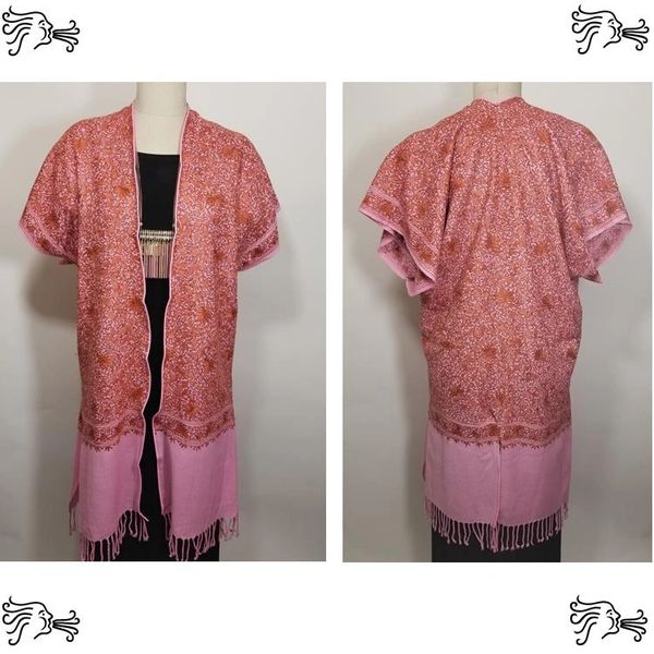 Pink & Copper Embroidered Kimono Jacket Duster Vest