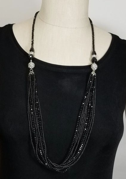 Black Crystal 3-Way Necklace with Magnetic Clasps