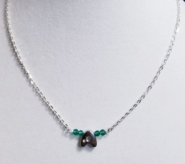 Initial May Birthstone Bar Silver Necklace 16 Inch Chain