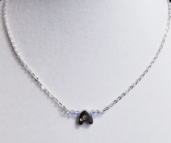 Initial June Birthstone Bar Silver Necklace 16 Inch Chain