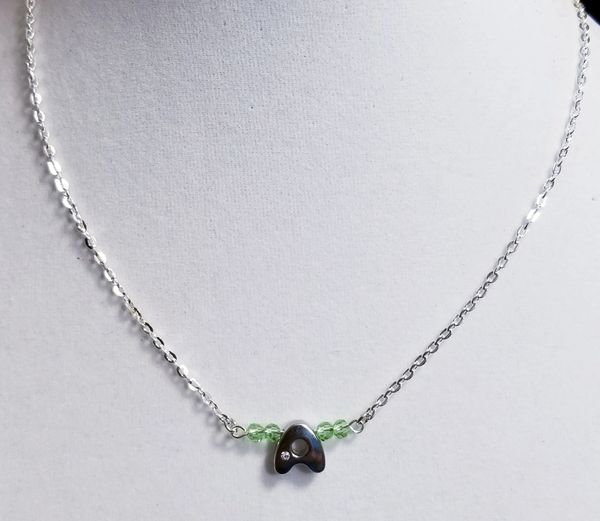 Initial August Birthstone Bar Silver Necklace 16 Inch Chain