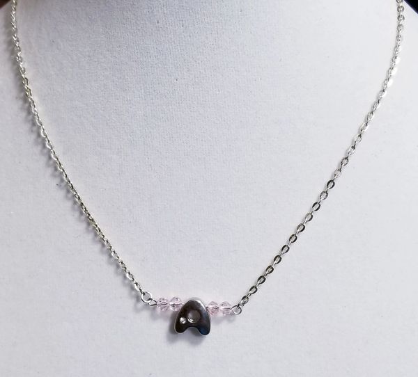 Initial October Birthstone Bar Silver Necklace 16 Inch Chain