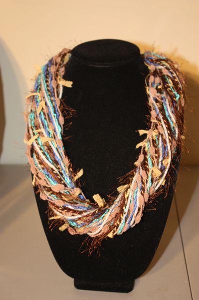 Brown/Blue/Turquoise/Cream Yarn Necklace Scarf