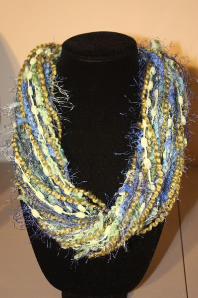 Olive Green/Blues/Light Green Yarn Necklace Scarf