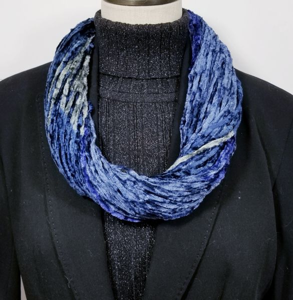 Navy Soft Velour Crushed Velvet Infinity Scarves with Magnetic Clasp Necklace