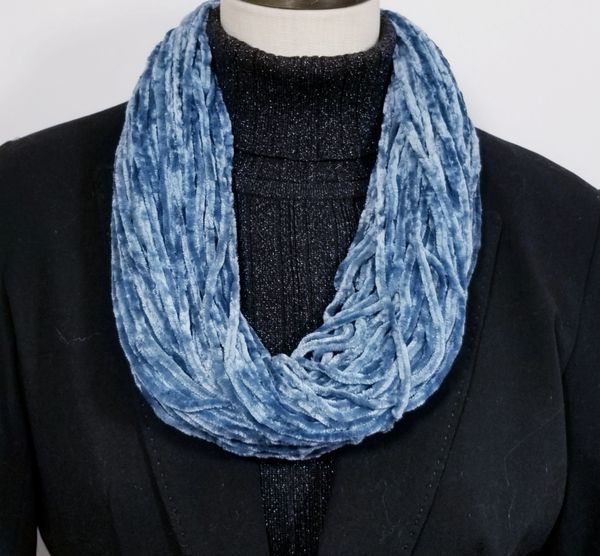 Blue Spruce Soft Velour Crushed Velvet Infinity Scarves with Magnetic Clasp Necklace