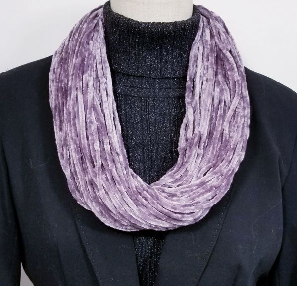 Lavender Soft Velour Crushed Velvet Infinity Scarves with Magnetic Clasp Necklace