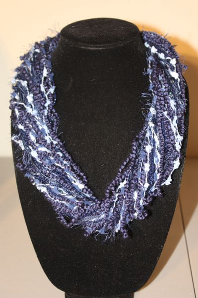 Mix of Navy Blue and Creams Yarn Necklace Scarf
