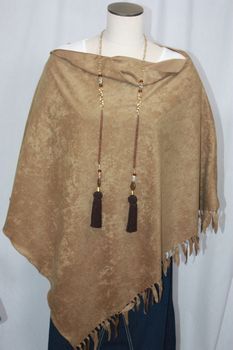 Handcrafted Light Brown Ultrasuede Fringed Poncho