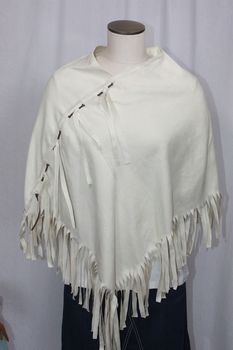 Handcrafted Off White Ultrasuede Fringed Poncho