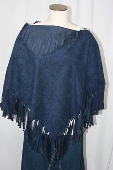 Handcrafted Navy Ultrasuede Fringed Poncho