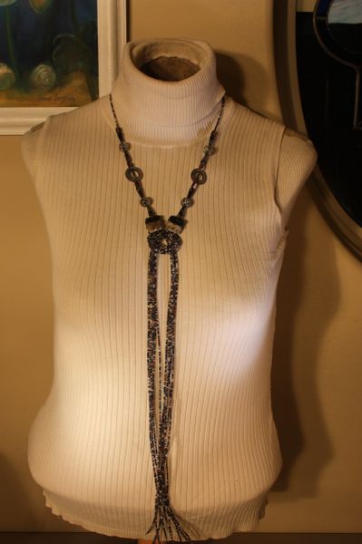 Grey, Black and Brown Beaded Knot Necklace
