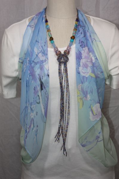 Multi Blue, Golden yellow and Brown Beaded Knot Necklace