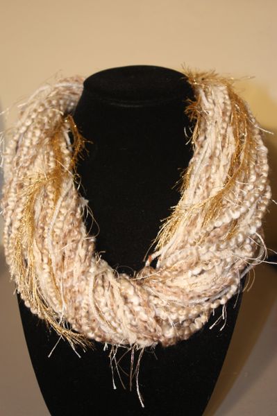 Mix of Creams and Golden Brown Eyelash Yarn Necklace Scarf