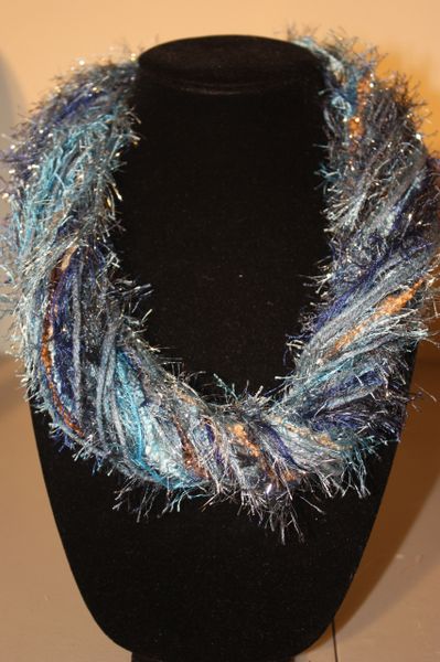 Mix of Blues and Brown Yarn Necklace Scarf