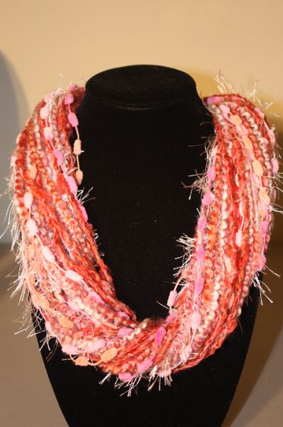 Mix of Pink,Tangerine and Salmon Yarn Necklace Scarf