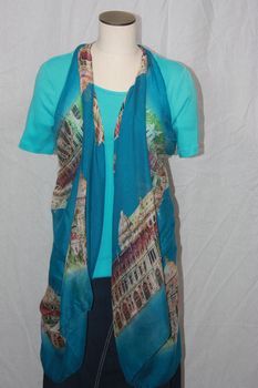 City Scape Blue and Brown Hues Tunic Vest Scarf