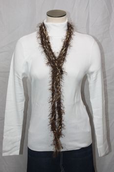 Brown Yarn with Eyelash Crocheted Rope Scarf