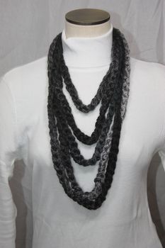 Varigated Black and Grey Crocheted Infinity Scarf