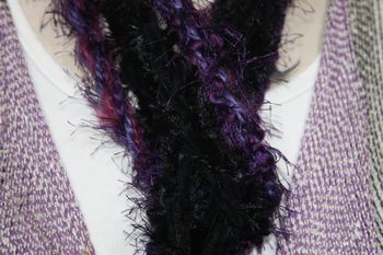 Black Yarn with Black Eyelash Crocheted Rope Scarf