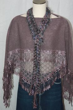 Heather Purple Yarn with Grey Eyelash Crocheted Rope Scarf