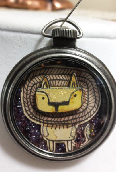 Lion Pocket Watch Necklace with Natural Stone and Bead