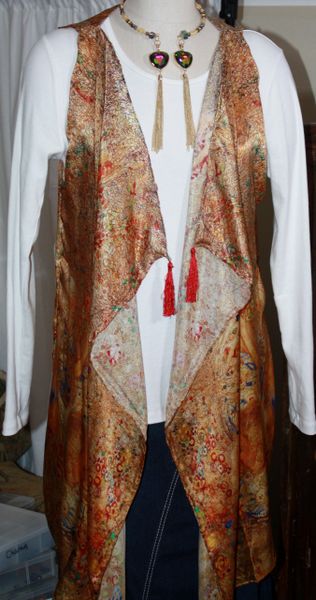 Handmade Exquisite Golden Hues Silk 3-Panel Vest With Tassel Elements Can Also Be Worn a Scarf