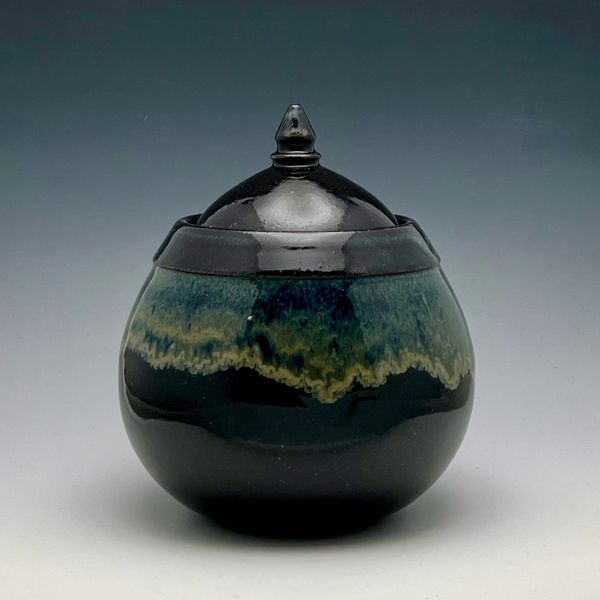 Stash Jar, Mini-Urn, 7" tall, Black and Galaxy Blue