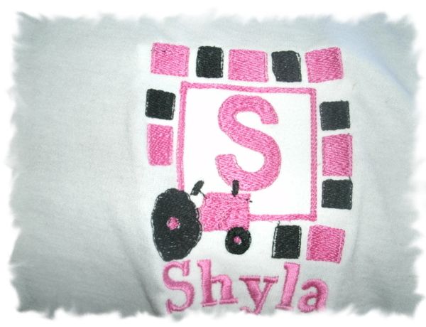 Monogram Tractor Girl Personalized Baby Blanket