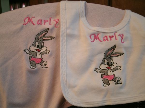 Download Personalized Baby Bugs Bunny Girl Baby Blanket Bib Combo Set Custom Creations By Cheryl