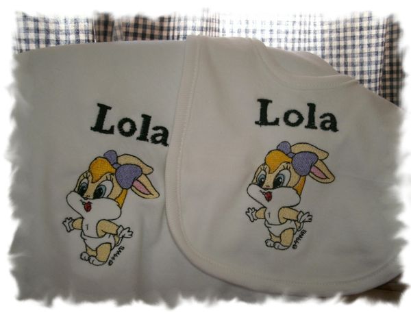 Baby Lola Bunny Personalized Girl Baby Blanket & Bib Combo Set