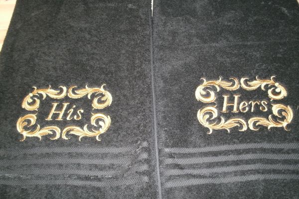 His & Hers Damask Scroll Personalized Bath Towels Wedding or Anniversary