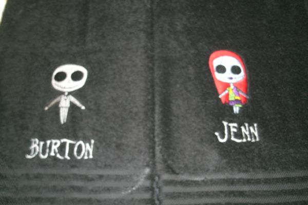 Nightmare Jack & Sally His & Hers Personalized Bath Towels Wedding or Anniversary