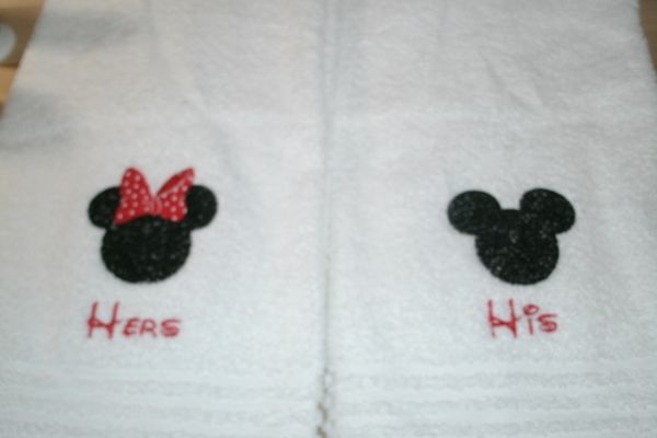Mickey & Minnie His & Hers Personalized Bath Towels Wedding or Anniversary