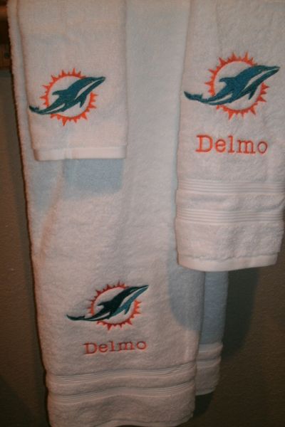 Miami Dolphins Football Towel Set, Personalized Football Sports Towel Set  Gift