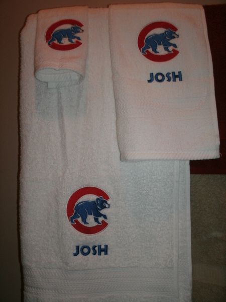 Cubs Bear Baseball Personalized 3 Piece Sports Towel Set
