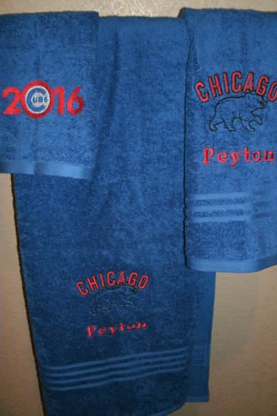 Cubs Outline Baseball Personalized 3 Piece Sports Towel Set