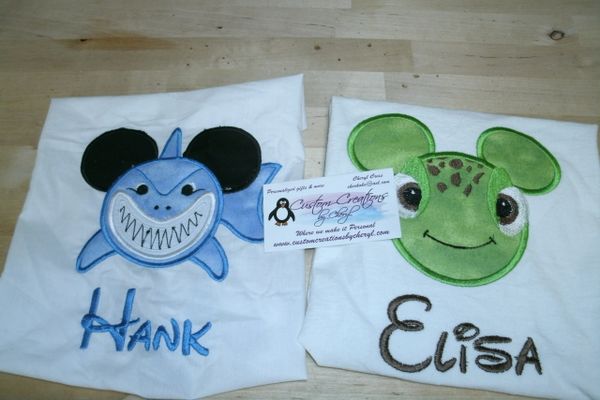 Nemo Bruce Shark & Crush Turtle Mouse Ears Couples Shirts