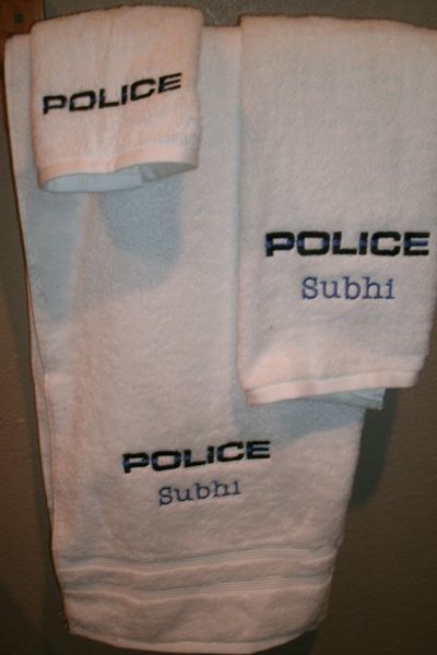 Police word Thin Blue Line Police Policeman Personalized 3 Piece Towel Set