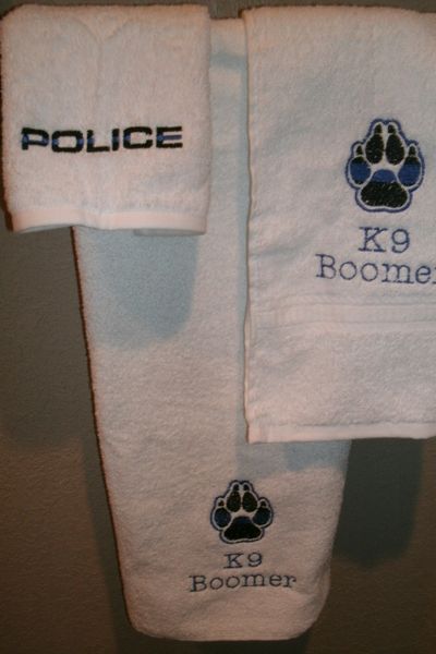 Police Blue Line Paw K9 Police Dog Policeman Personalized 3 Piece Towel Set