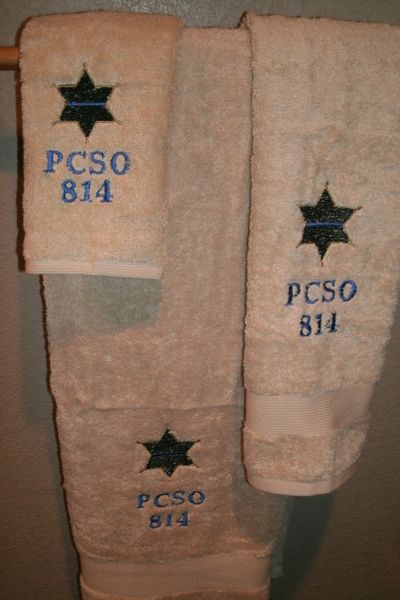 Sheriff Badge Thin Blue Line Police Policeman Personalized 3 Piece Towel Set