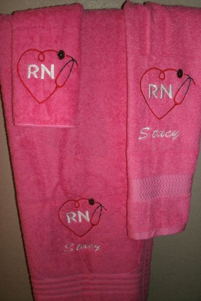 Nurse Heart Stethoscope RN LPN CNA Personalized 3 Piece Towel Set