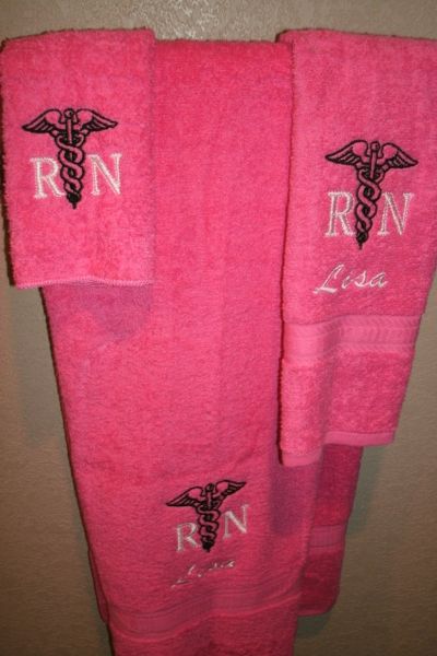 Nurse Caduceus Logo RN LPN CNA Personalized 3 Piece Towel Set