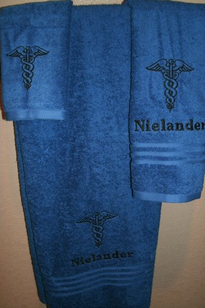 Dr Medical Caduceus Logo RN LPN CNA Personalized 3 Piece Towel Set