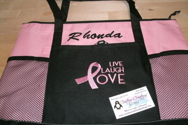 Personalized Live Laugh Love Cancer Ribbon Tote Bag