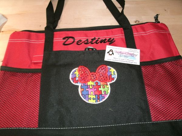 Minnie Autism Puzzle Piece Personalized Tote Bag
